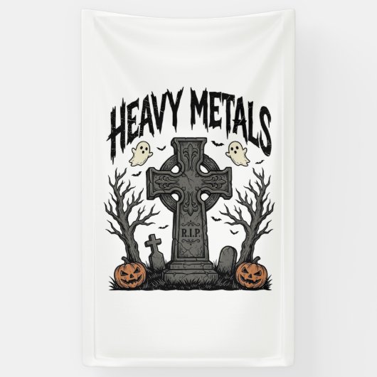 Zware Metalen Halloween Kerkhof Vectorontwerp_1 Spandoek (Verticaal)