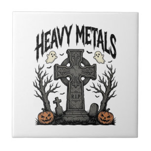 Zware Metalen Halloween Kerkhof Vectorontwerp_1 Tegeltje