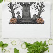 Zware Metalen Halloween Kerkhof Vectorontwerp_1 Theedoek (Gevouwen)