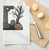 Zware Metalen Halloween Kerkhof Vectorontwerp_1 Theedoek (Quarter Fold)