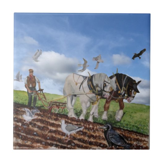 Zware paarden in maart tegeltje (Voorkant)