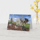 Zware paarden ploegen in maart leeg kaart (Gele Bloem)