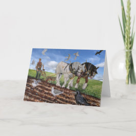 Zware paarden ploegen in maart leeg kaart