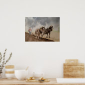 Zware paarden ploegen onder een zware lucht poster (Keuken)