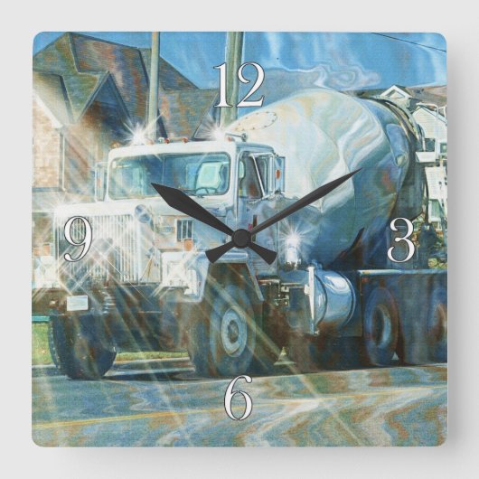 Zware Transport Cement Truck Wall Clock Vierkante Klok (Voorkant)