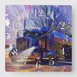 Zware transportblauwe tanker Muurklok van Trucker Vierkante Klok