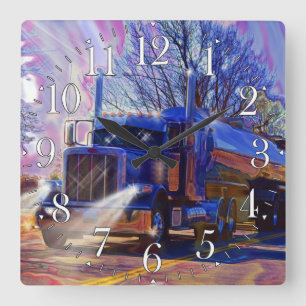 Zware transportblauwe tanker Muurklok van Trucker Vierkante Klok