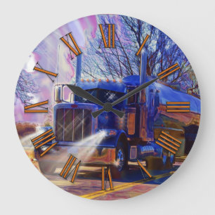 Zware transportblauwe tanker Truck Wall Clock Grote Klok