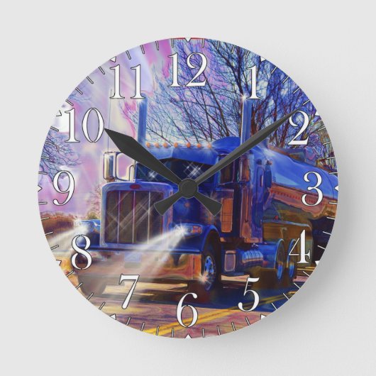 Zware transportblauwe tanker Truck Wall Clock Ronde Klok (Voorkant)