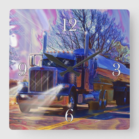 Zware transportblauwe tanker Truck Wall Clock Vierkante Klok (Voorkant)