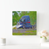 Zware transportwandklok met blauw vrachtwagen vierkante klok (Huis)