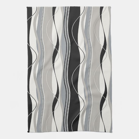 Zware verticale strepen zwart grijs en wit theedoek (Verticaal)