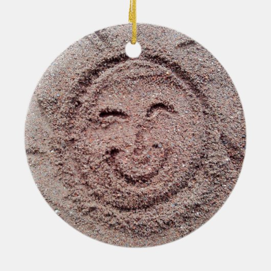 Zware zon, zand Emoticon, Summer Emoji Keramisch Ornament (Achterkant)
