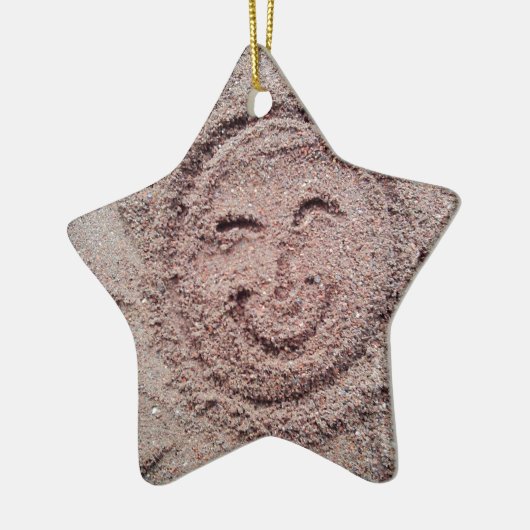 Zware zon, zand Emoticon, Summer Emoji Keramisch Ornament (Links)