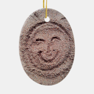 Zware zon, zand Emoticon, Summer Emoji Keramisch Ornament