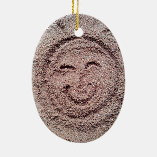 Zware zon, zand Emoticon, Summer Emoji Keramisch Ornament (Achterkant)