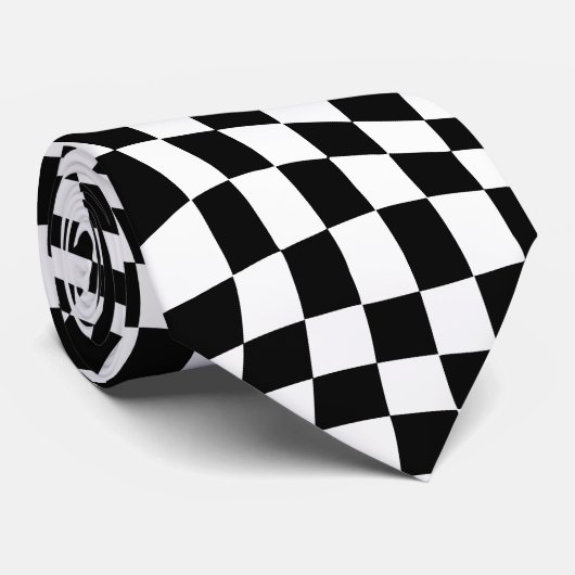 Zware zwarte en witte cheques stropdas (Opgerold)