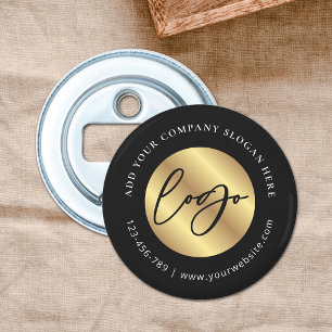 Zwarlogo Zwart & Goud Zakelijke Promotie Button Flesopener