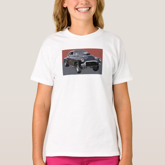 Zwart 1951 Chevrolet Bel Aire gasser. T-shirt (Voorkant)