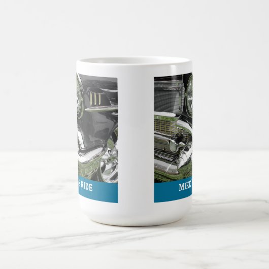 Zwart 1957 Chevy Car, naam/bericht, uw foto/kunst Koffiemok (Center)