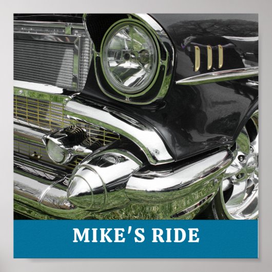 Zwart 1957 Chevy Car, naam/bericht, uw foto/kunst Poster (Voorkant)