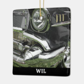 Zwart 1957 Chevy Car, Naam op zwart, of uw foto Keramisch Ornament (Links)