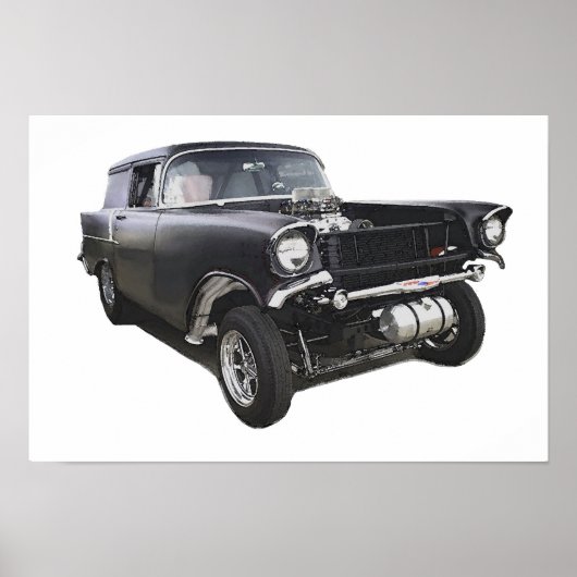 Zwart 1957 Chevy sedan bezorgwagen gasser sleep Poster (Voorkant)