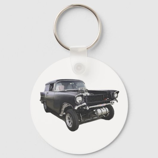 Zwart 1957 Chevy sedan bezorgwagen gasser sleep Sleutelhanger (Voorkant)