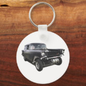 Zwart 1957 Chevy sedan bezorgwagen gasser sleep Sleutelhanger (Voorkant)