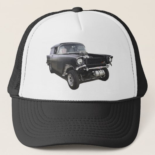 Zwart 1957 Chevy sedan bezorgwagen gasser sleep Trucker Pet (Voorkant)