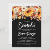 Zwart 1e Verjaardag Herfst Bloemen Kaart (Voorkant)