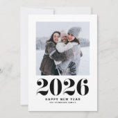 Zwart 2025 Bold Typografie Nieuwjaarsfoto Feestdagenkaart (Voorkant)