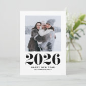Zwart 2025 Bold Typografie Nieuwjaarsfoto Feestdagenkaart (Staand voorkant)
