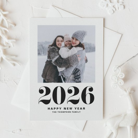 Zwart 2025 Bold Typografie Nieuwjaarsfoto Feestdagenkaart