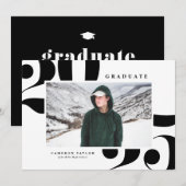 Zwart 2025 Vetgedrukte Typografie Foto Afstuderen Kaart (Voorkant / Achterkant)