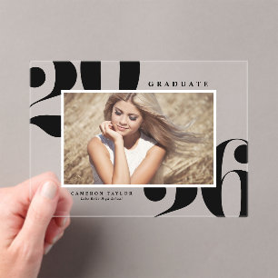 Zwart 2026 Krachtig Typografie Foto Afstuderen Acryl Uitnodigingen