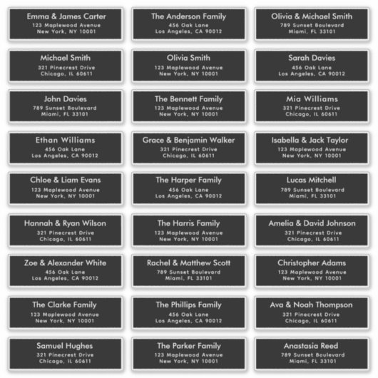 Zwart 27 Aangepaste Gastnamen Adres Trouwlabels Sticker (Voorkant)