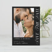 Zwart 2 Foto Bruiloft Bewaar de Datum met Website Kaart (Staand voorkant)