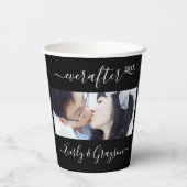 Zwart 2 Foto Eenvoudig Modern Huwelijksfeest Papieren Bekers (Achterkant)