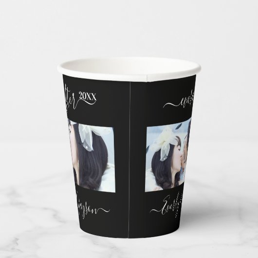 Zwart 2 Foto Eenvoudig Modern Huwelijksfeest Papieren Bekers (Rechts)