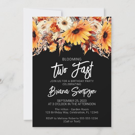 Zwart 2e Verjaardag Herfst Floral Kaart (Voorkant)