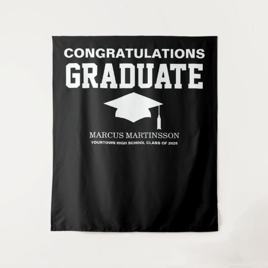 Zwart 3 Foto Afstuderen Aankondiging Achtergrond Wandkleed (Voorkant)