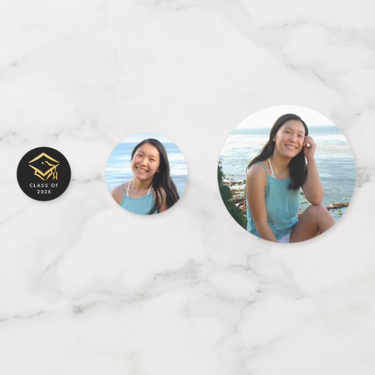 Zwart 3 Foto Afstuderen Goud Glitter Script Pet Confetti (Achterkanten)