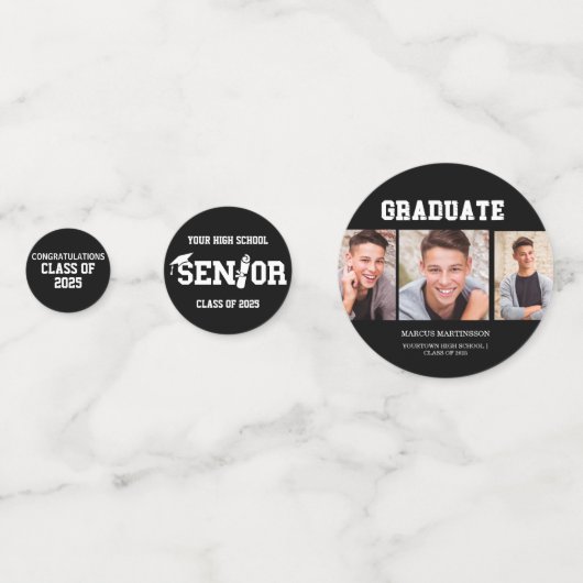 Zwart 3 Foto Afstuderen Klasse van 2025 Confetti (Voorkanten)