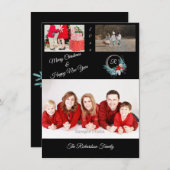Zwart 3 foto Gepersonaliseerde Kerst Kaart (Voorkant / Achterkant)