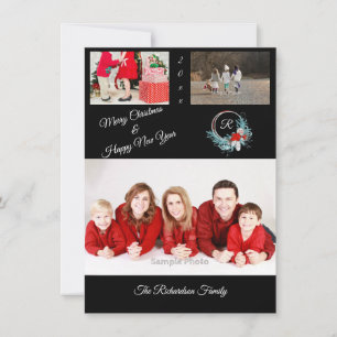 Zwart 3 foto Gepersonaliseerde Kerst Kaart