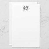 Zwart 3 Initiaal Vine Script Monogram DIY BG Stati Briefpapier (Voorkant / Achterkant)