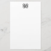 Zwart 3 Initiaal Vine Script Monogram DIY BG Stati Briefpapier (Voorkant)