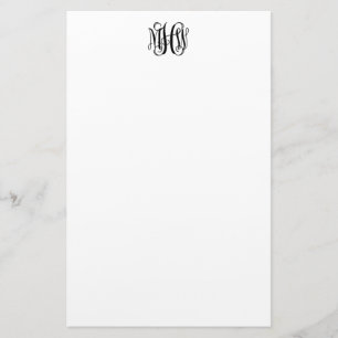 Zwart 3 Initiaal Vine Script Monogram DIY BG Stati Briefpapier