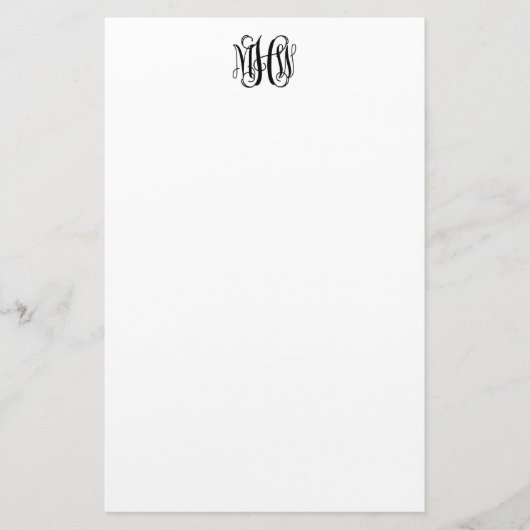Zwart 3 Initiaal Vine Script Monogram DIY BG Stati Briefpapier (Voorkant)